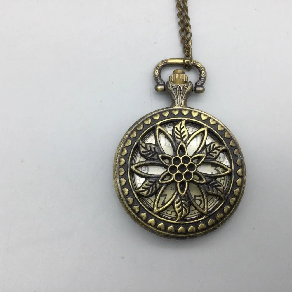 Shanghai Pocket Watch Womens 37mm Brass Steampunk Floral Cover Chain New Battery